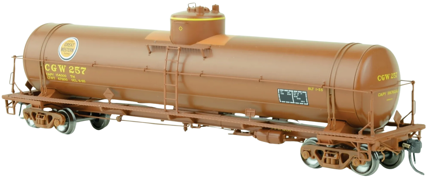 CHICAGO GREAT WESTERN OXIDE RED W/ YELLOW DOME BAND GATC TANK CAR 1955-1970