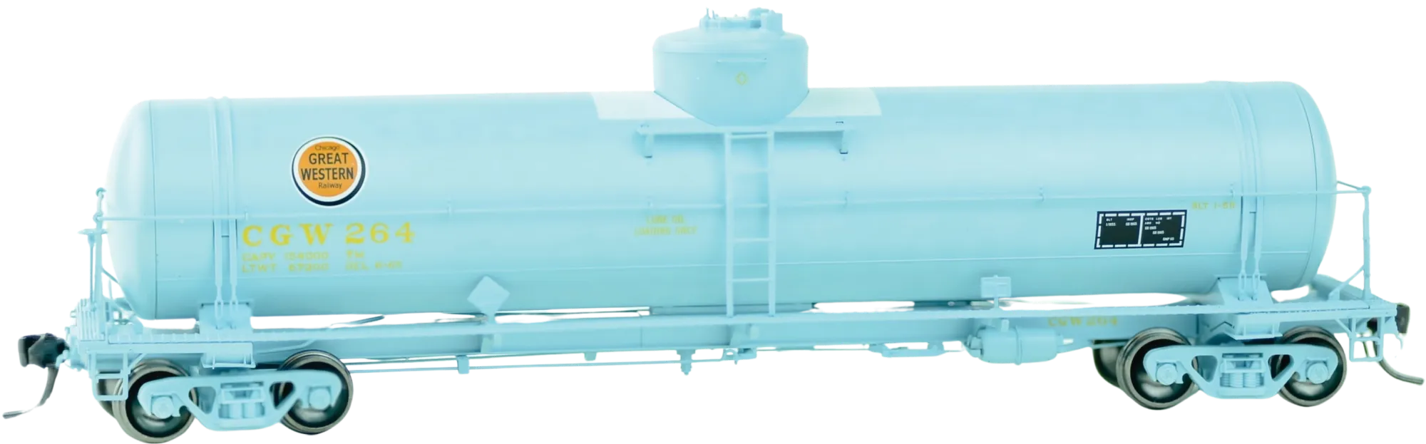 CHICAGO GREAT WESTERN LIGHT BLUE LUBE OIL LOADING GATC TANK CAR CHICAGO GREAT WESTERN LIGHT BLUE LUBE OIL LOADING GATC TANK CAR