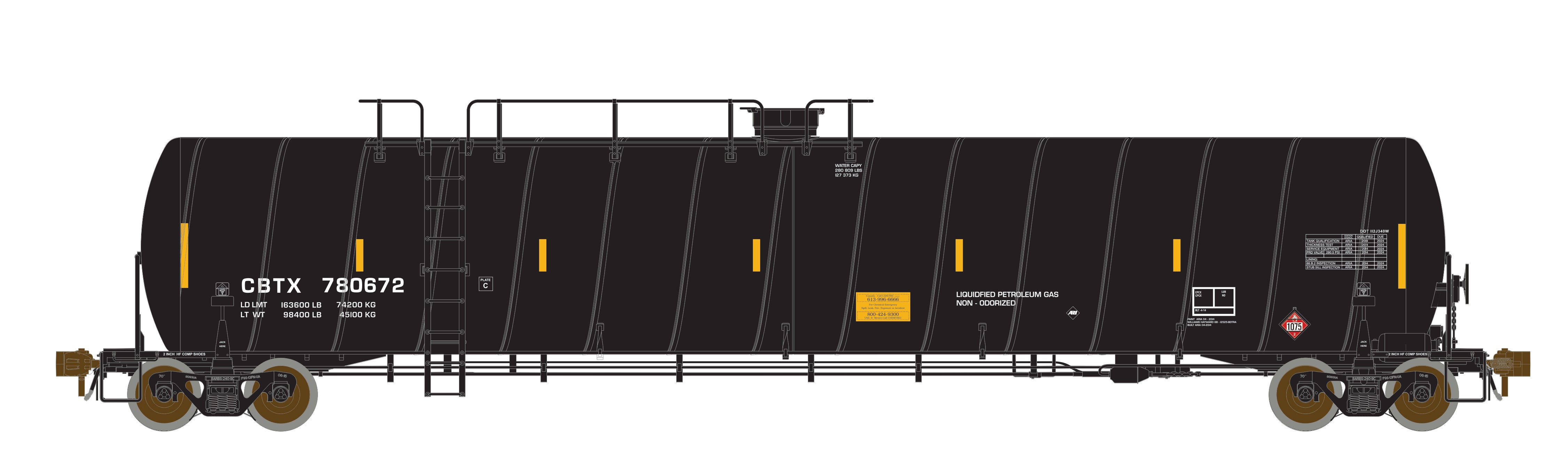 CBTX Liquified Petroleum Tank Car (LPG) Spiral Tank Car. Black